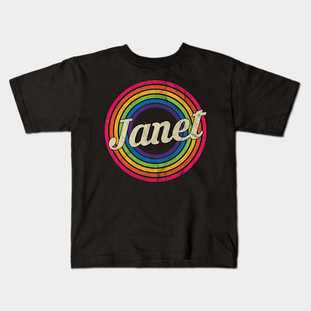 Janet - Retro Rainbow Faded-Style Kids T-Shirt by MaydenArt